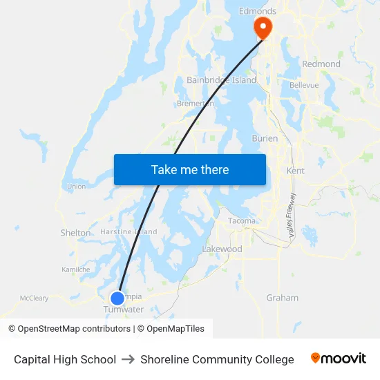 Capital High School to Shoreline Community College map
