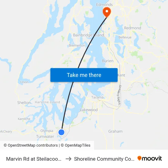 Marvin Rd at Steilacoom Rd to Shoreline Community College map