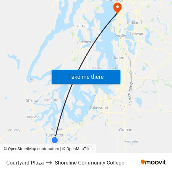 Courtyard Plaza to Shoreline Community College map