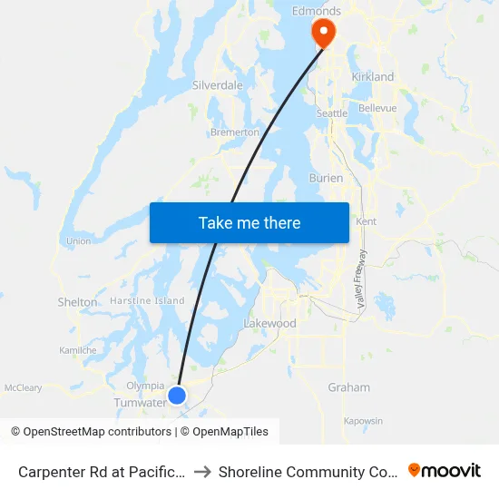 Carpenter Rd at Pacific Ave to Shoreline Community College map