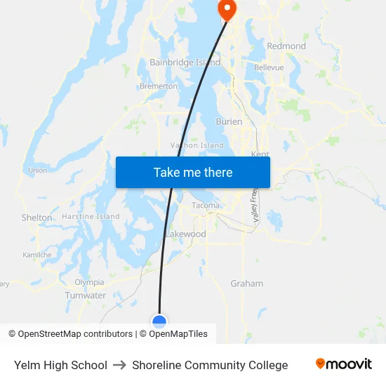 Yelm High School to Shoreline Community College map