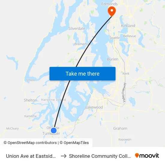 Union Ave at Eastside St to Shoreline Community College map