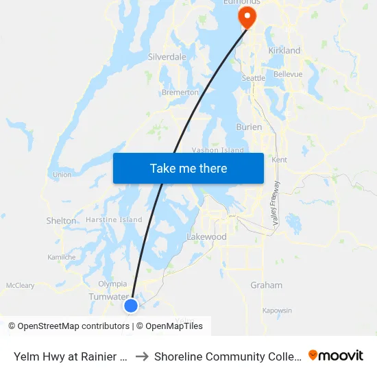 Yelm Hwy at Rainier Rd to Shoreline Community College map