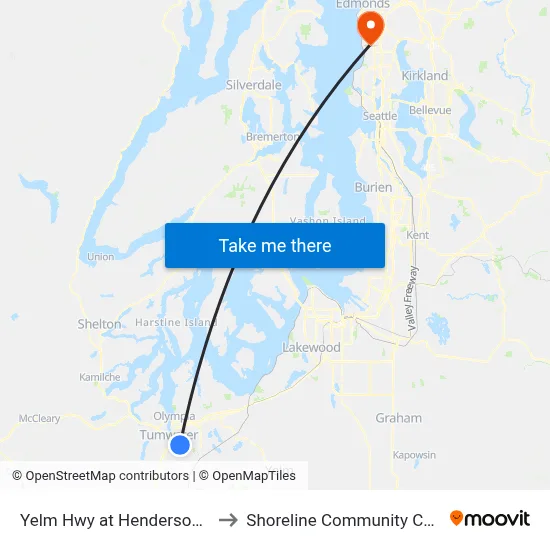 Yelm Hwy at Henderson Blvd to Shoreline Community College map