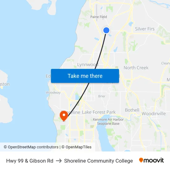 Hwy 99 & Gibson Rd to Shoreline Community College map