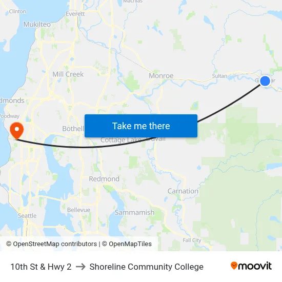 10th St & Hwy 2 to Shoreline Community College map