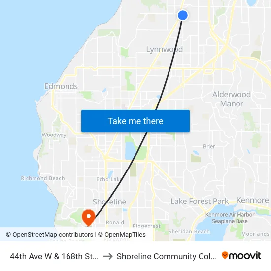 44th Ave W & 168th St SW to Shoreline Community College map