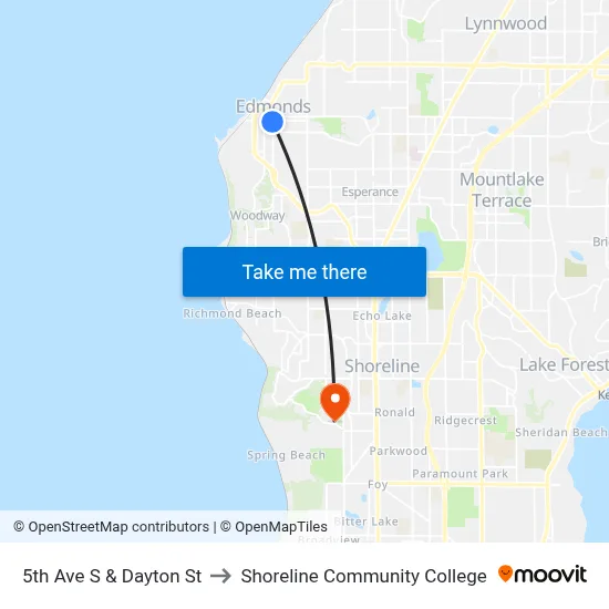 5th Ave S & Dayton St to Shoreline Community College map