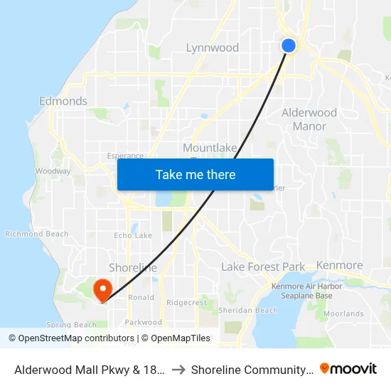 Alderwood Mall Pkwy & 184th St SW to Shoreline Community College map