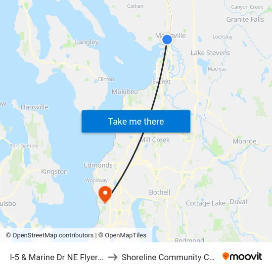 I-5 & Marine Dr NE Flyer Stop to Shoreline Community College map