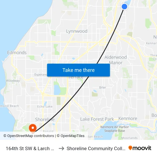 164th St SW & Larch Way to Shoreline Community College map