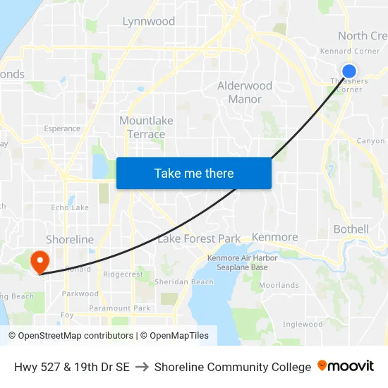 Hwy 527 & 19th Dr SE to Shoreline Community College map