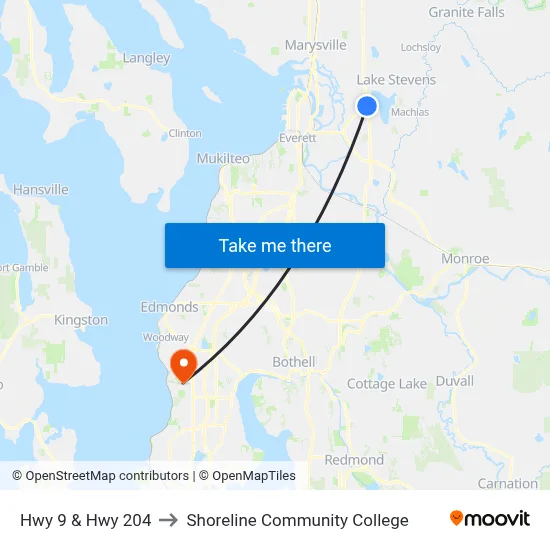 Hwy 9 & Hwy 204 to Shoreline Community College map