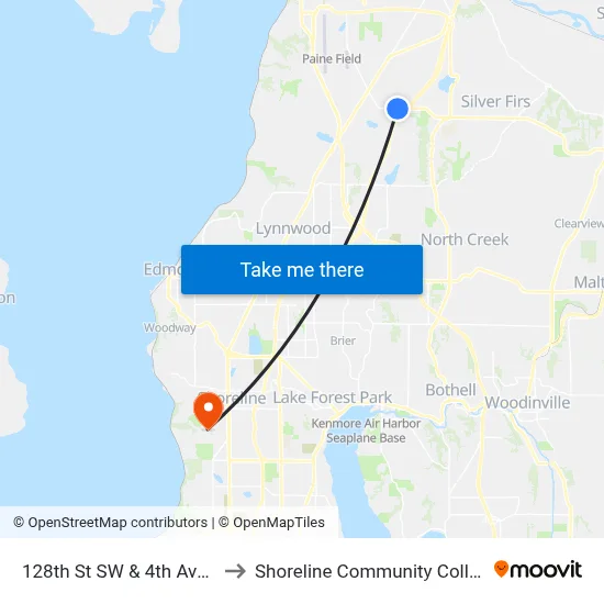 128th St SW & 4th Ave W to Shoreline Community College map