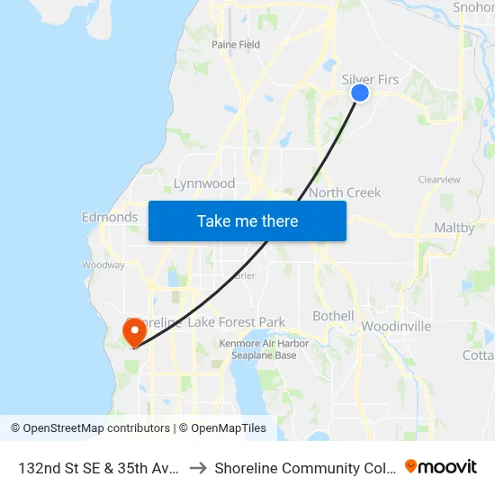 132nd St SE & 35th Ave SE to Shoreline Community College map