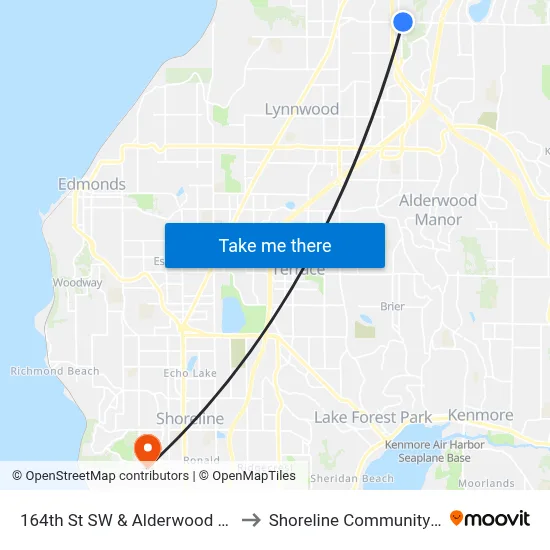 164th St SW & Alderwood Mall Pkwy to Shoreline Community College map