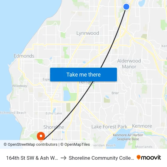 164th St SW & Ash Way to Shoreline Community College map