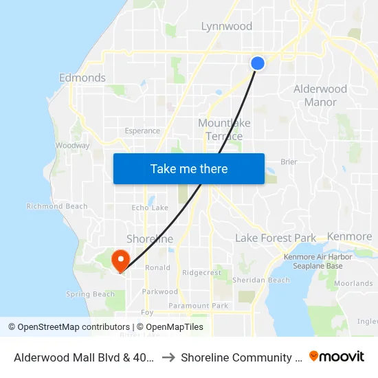 Alderwood Mall Blvd & 40th Ave W to Shoreline Community College map