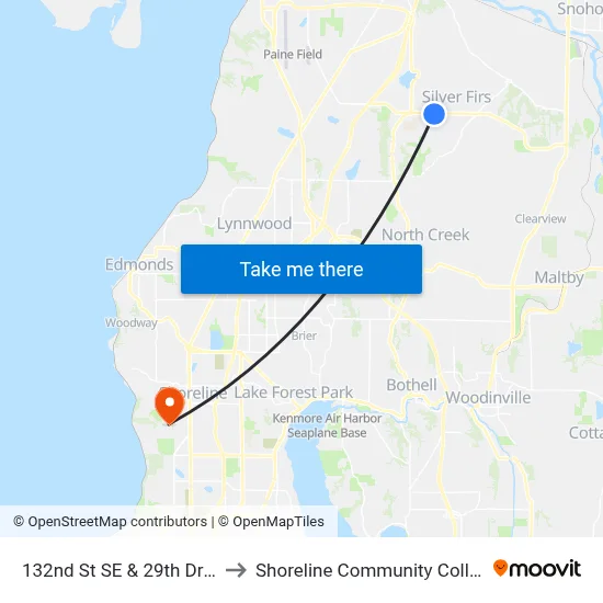 132nd St SE & 29th Dr SE to Shoreline Community College map