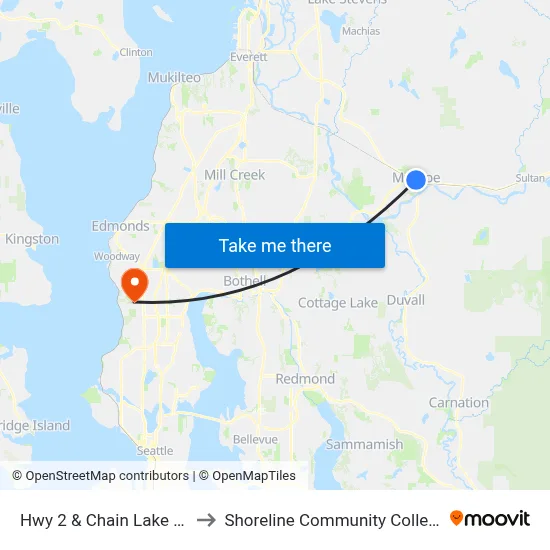 Hwy 2 & Chain Lake Rd to Shoreline Community College map