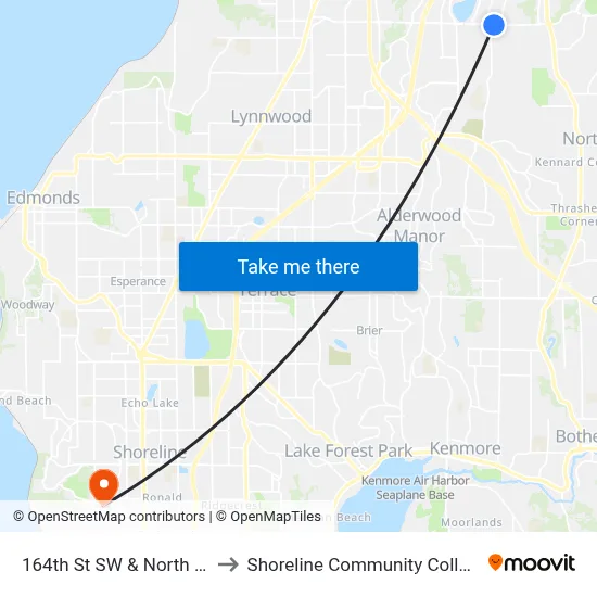 164th St SW & North Rd to Shoreline Community College map