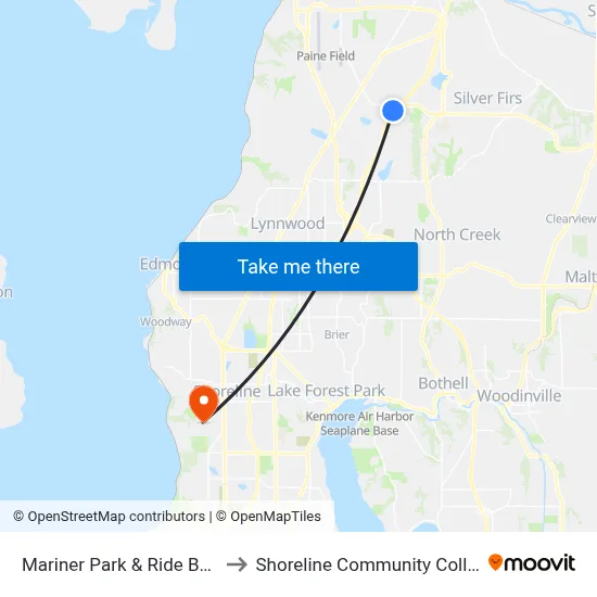 Mariner Park & Ride Bay 3 to Shoreline Community College map