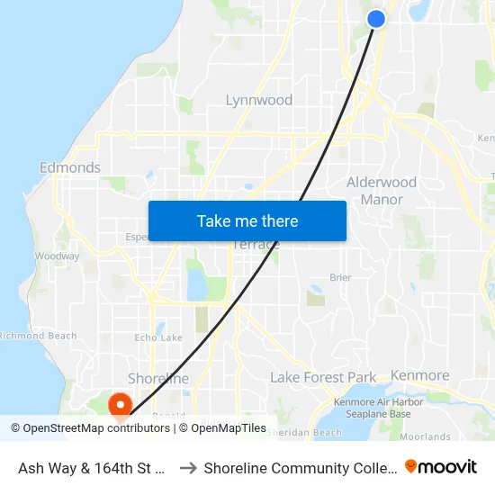 Ash Way & 164th St SW to Shoreline Community College map