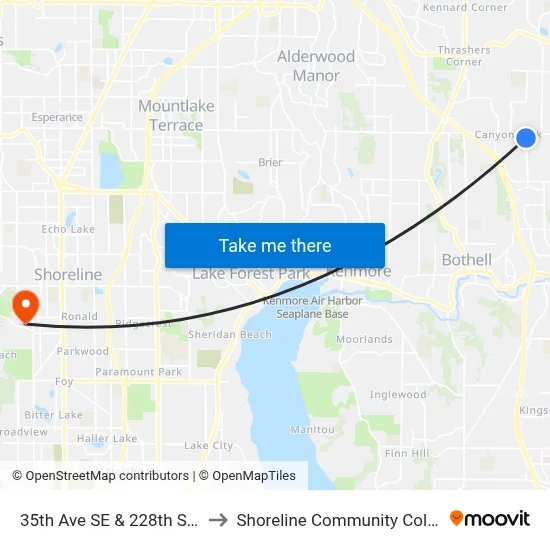 35th Ave SE & 228th St SE to Shoreline Community College map