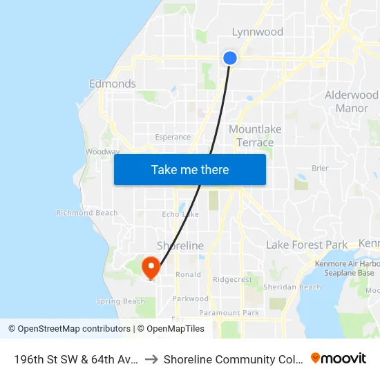 196th St SW & 64th Ave W to Shoreline Community College map