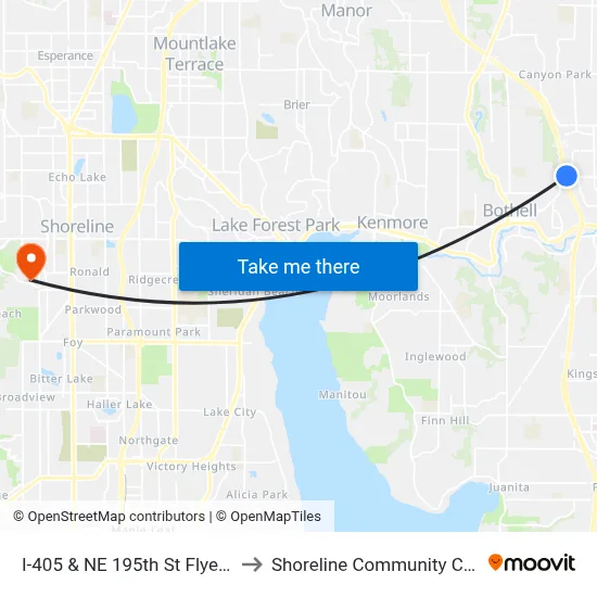 I-405 & NE 195th St Flyer Stop to Shoreline Community College map