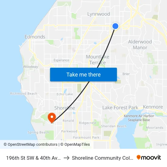 196th St SW & 40th Ave W to Shoreline Community College map