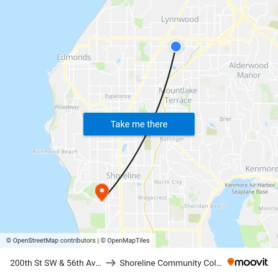 200th St SW & 56th Ave W to Shoreline Community College map