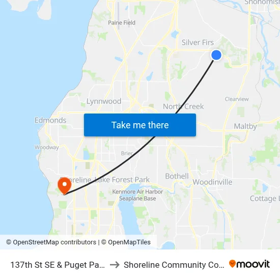 137th St SE & Puget Park Dr to Shoreline Community College map