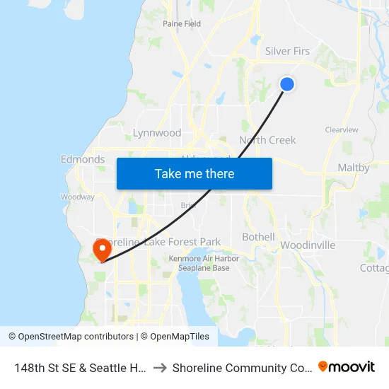 148th St SE & Seattle Hill Rd to Shoreline Community College map