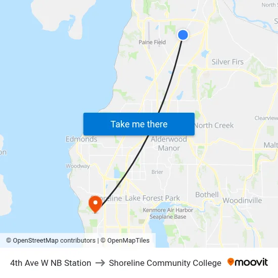 4th Ave W NB Station to Shoreline Community College map