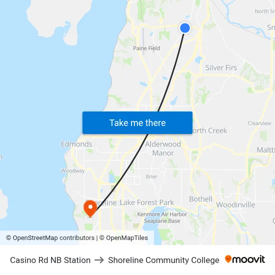 Casino Rd NB Station to Shoreline Community College map