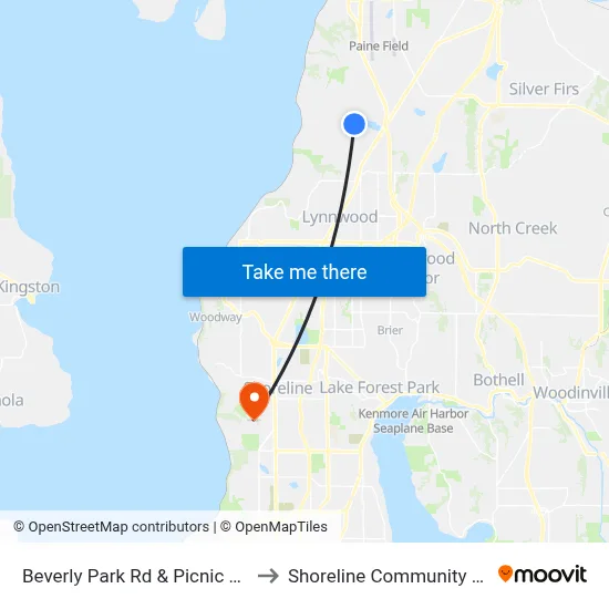 Beverly Park Rd & Picnic Point Rd to Shoreline Community College map
