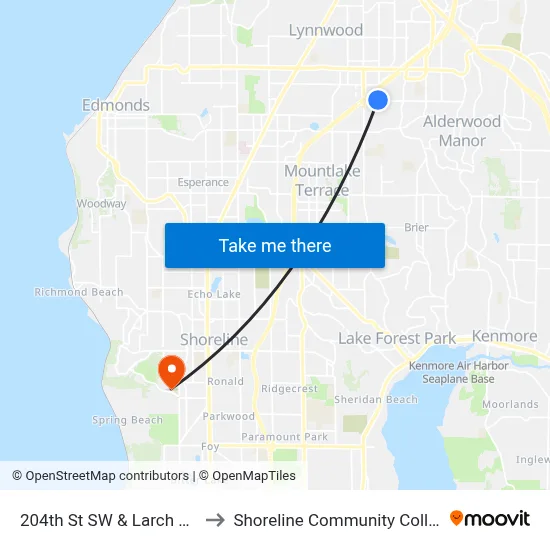 204th St SW & Larch Way to Shoreline Community College map