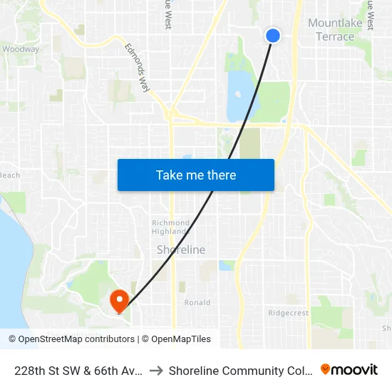 228th St SW & 66th Ave W to Shoreline Community College map
