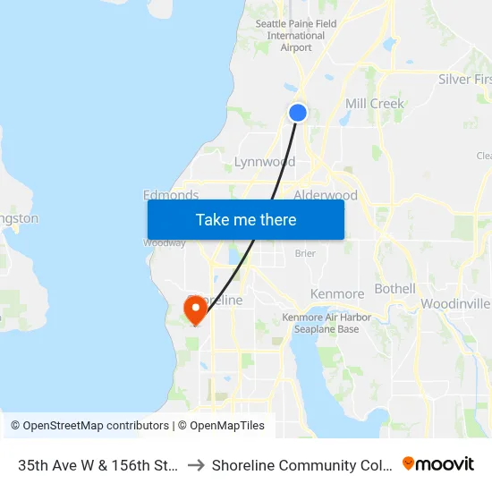 35th Ave W & 156th St SW to Shoreline Community College map