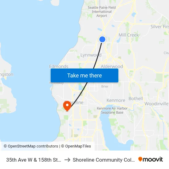 35th Ave W & 158th St SW to Shoreline Community College map
