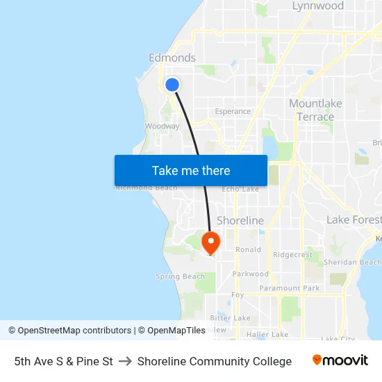 5th Ave S & Pine St to Shoreline Community College map