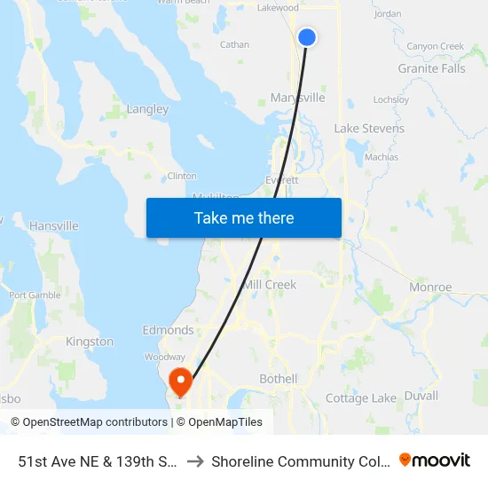 51st Ave NE & 139th St NE to Shoreline Community College map