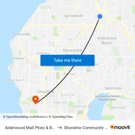 Alderwood Mall Pkwy & Beech Rd to Shoreline Community College map