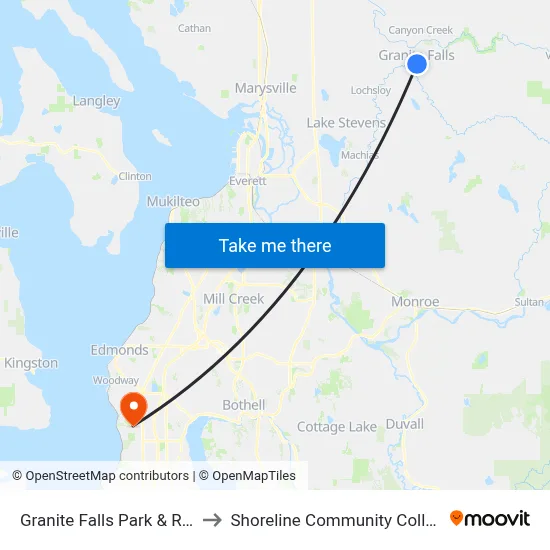 Granite Falls Park & Ride to Shoreline Community College map