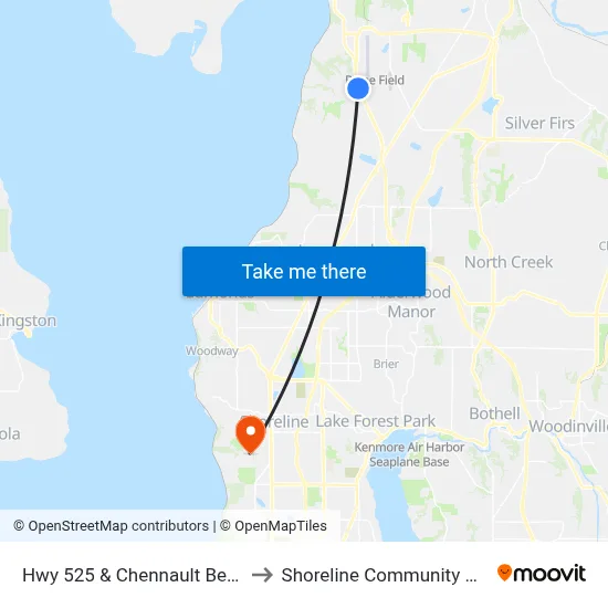 Hwy 525 & Chennault Beach Rd to Shoreline Community College map