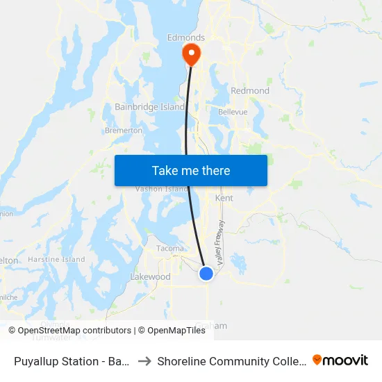 Puyallup Station - Bay 3 to Shoreline Community College map