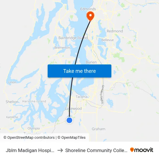 Jblm Madigan Hospital to Shoreline Community College map