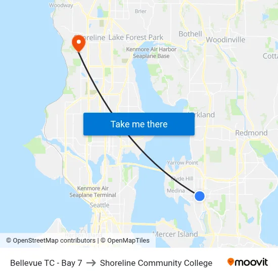 Bellevue TC - Bay 7 to Shoreline Community College map
