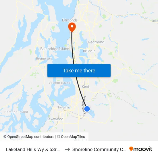 Lakeland Hills Wy & 63rd St SE to Shoreline Community College map